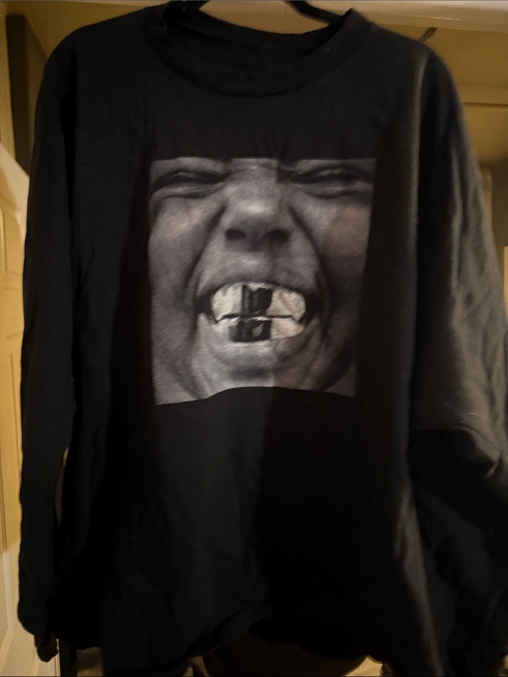 Yeezy Black Long-Sleeve Shirt with Monochrome Face Graphic
